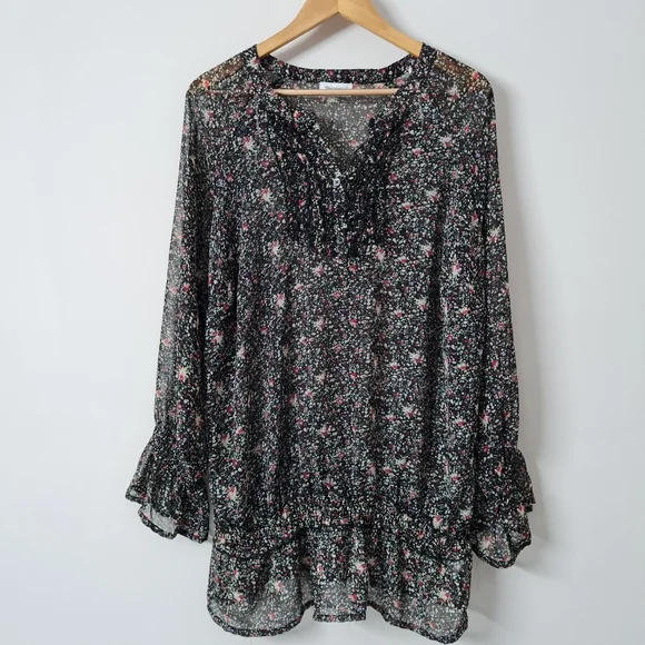 Georgette floral printed Short dress in black - Picture 2 of 9